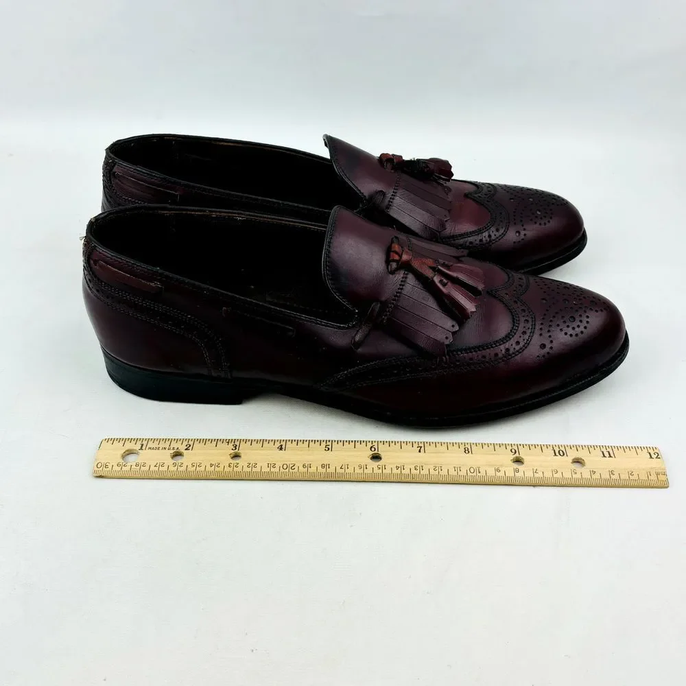 Wright Kiltie Tassel Wingtip‎ Loafer Mens 11 Burgundy Leather Slip On Whippet II